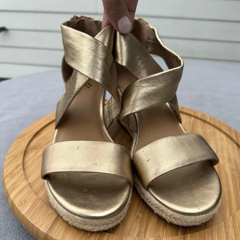 Patricia Nash Rubia Espadrille Wedge Sandals Women Size US 11 EU 41 Gold Leather